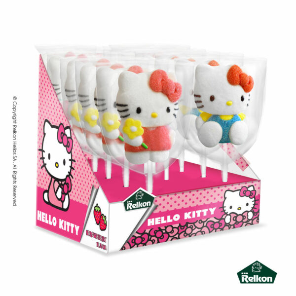 Hello Kitty marshmallow lollipops σε διάφορα σχέδια με γεύση φράουλα.